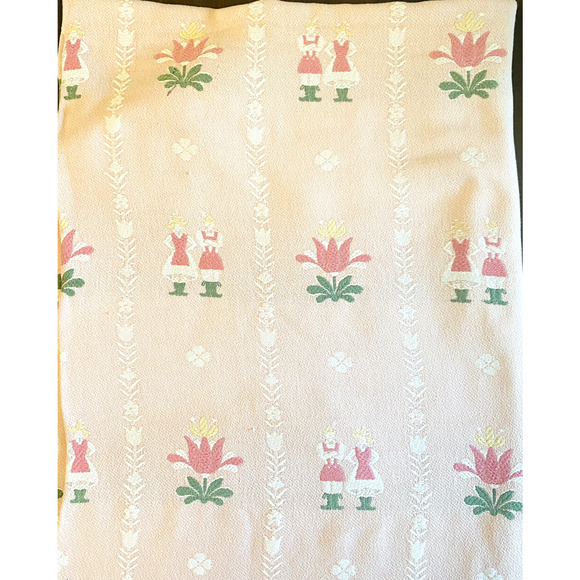 Vintage Bates Bedspread Pink Dutch Scandinavian Floral Design 84" x 90" - Picture 8 of 10